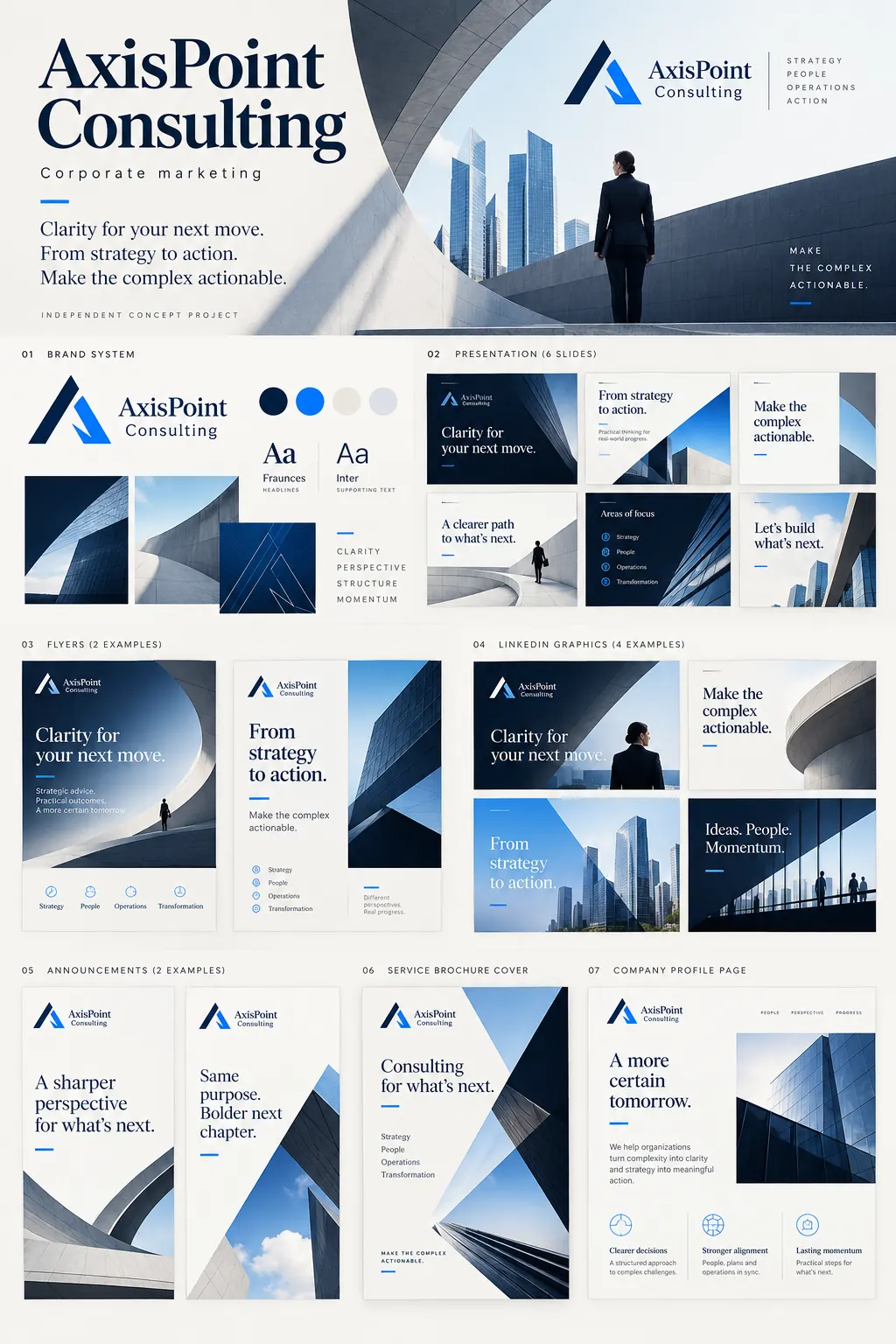 Full AxisPoint Consulting concept case study showing brand identity, campaign examples and applications